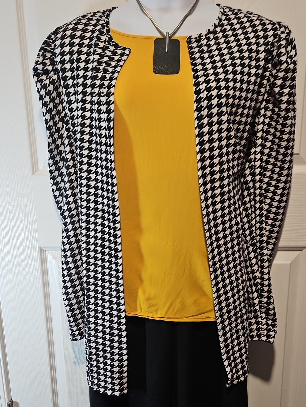 Black & White Houndstooth Open Cardigan